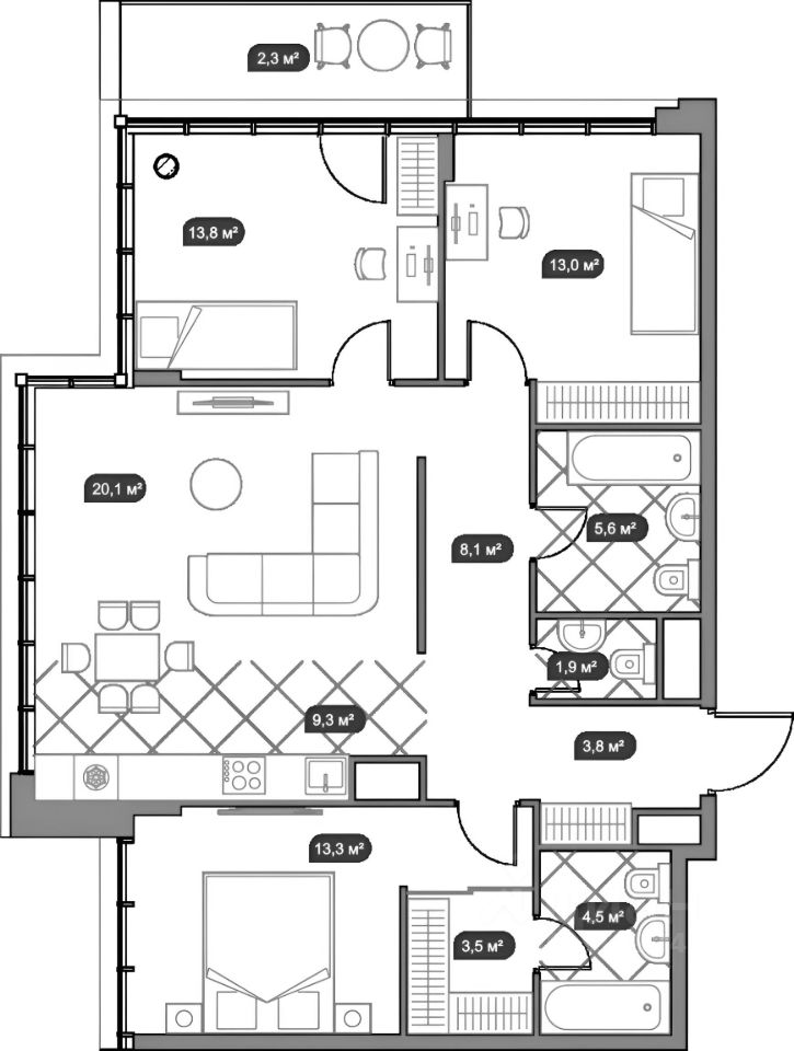 Планировка этой квартиры по данным Циан