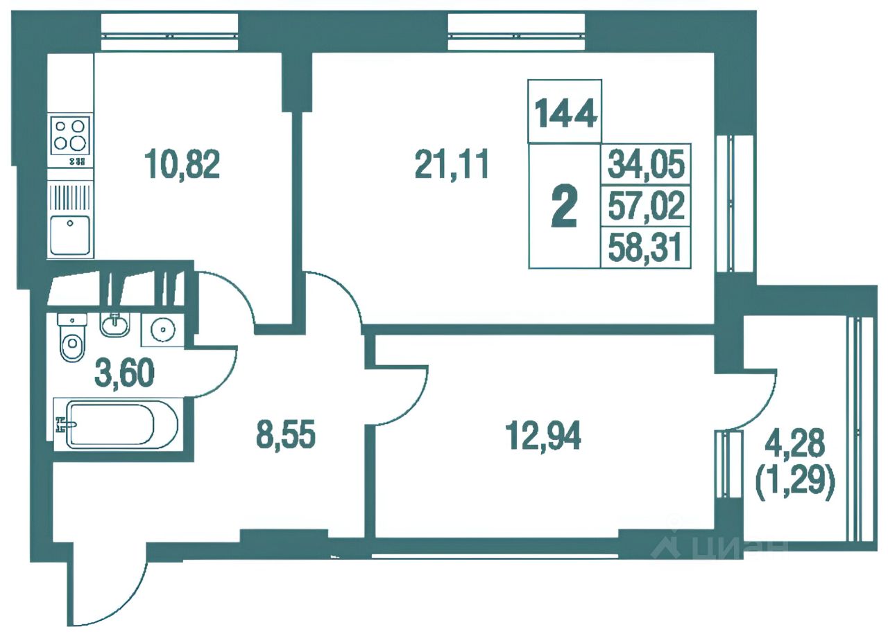 Планировка этой квартиры по данным Циан