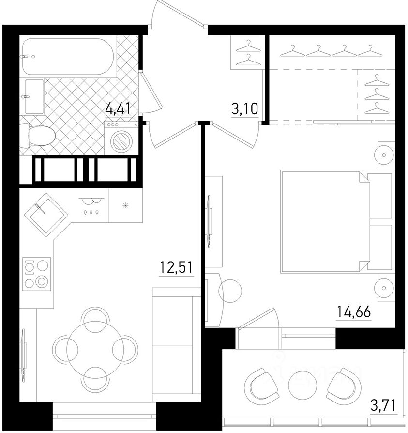Планировка этой квартиры по данным Циан