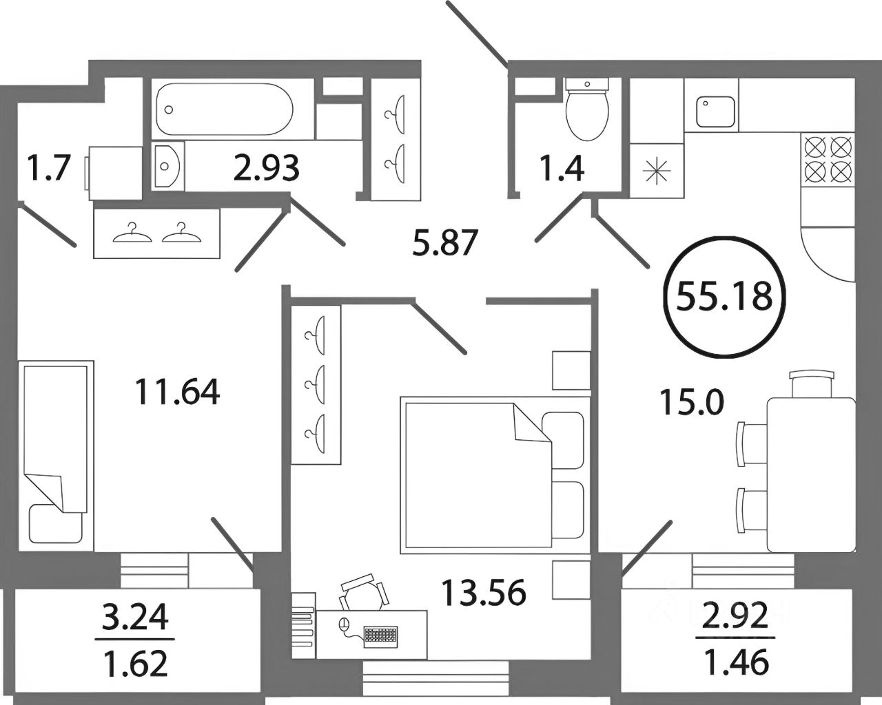 Планировка этой квартиры по данным Циан