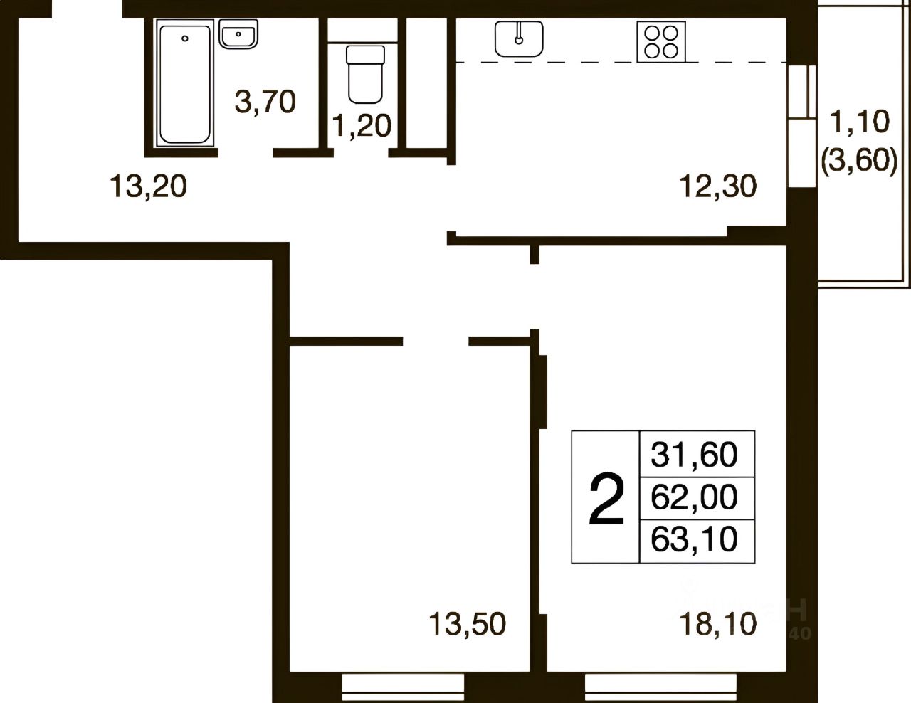 Планировка этой квартиры по данным Циан