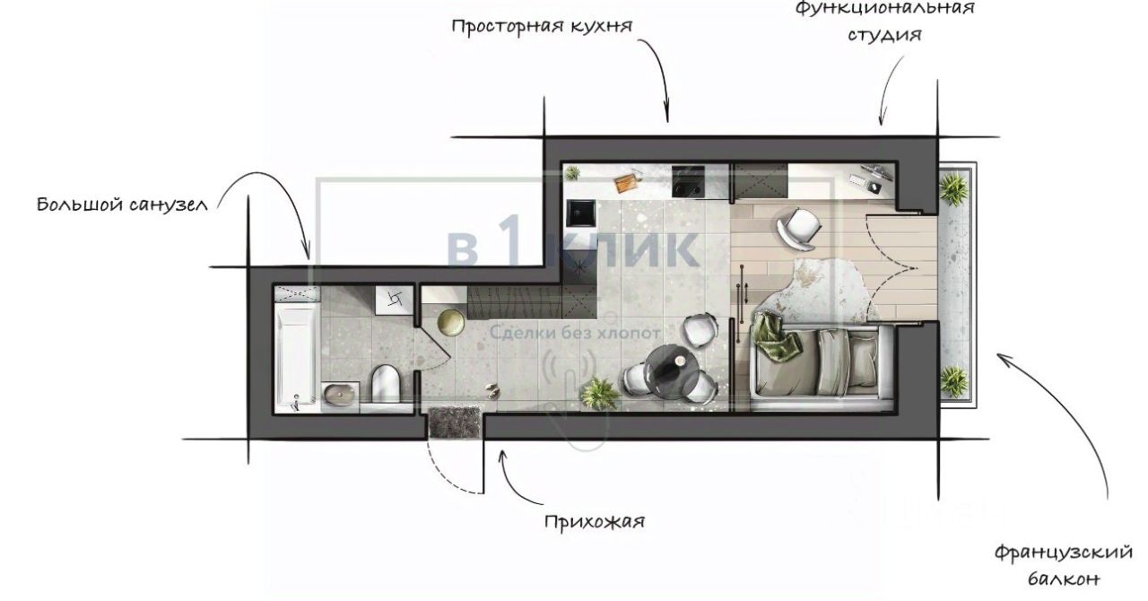 Студия, 31,1 м², 8/8 этаж