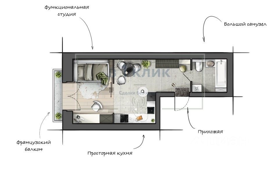 Студия, 31,2 м², 8/8 этаж