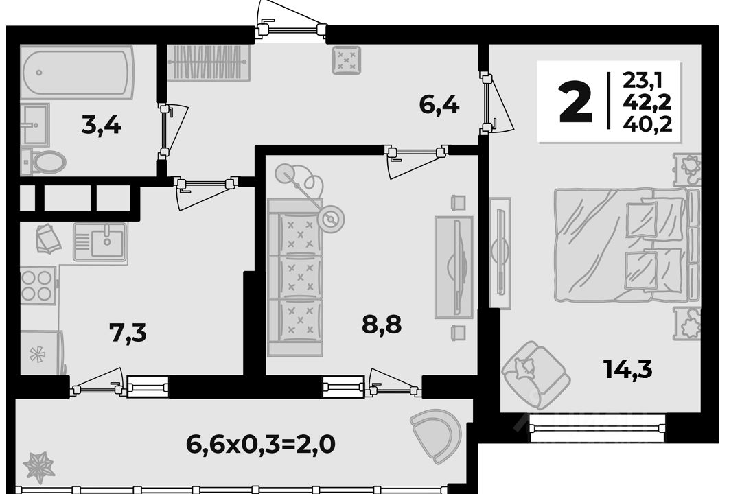 Планировка этой квартиры по данным Циан