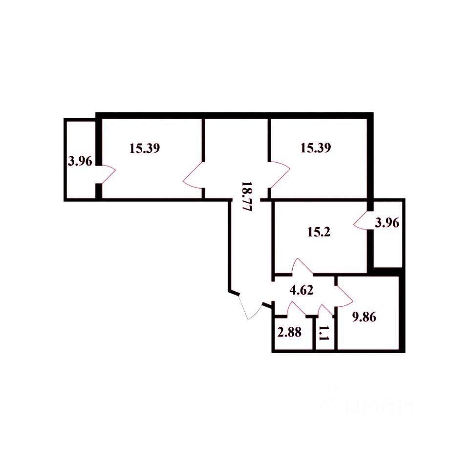 Планировка этой квартиры по данным Циан