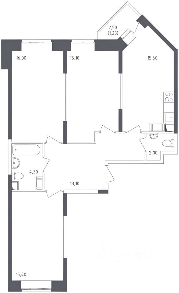 Планировка этой квартиры по данным Циан