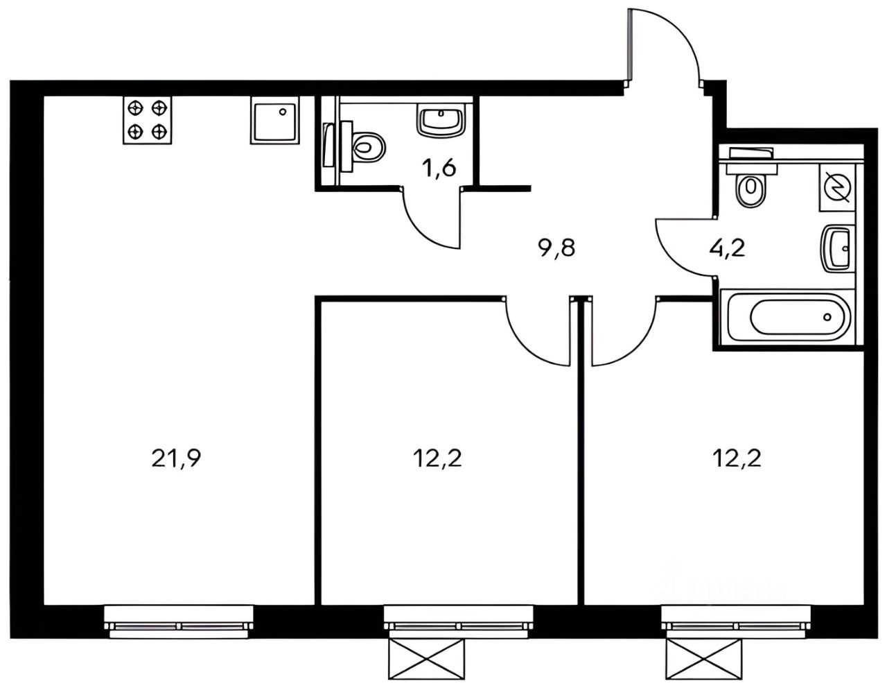 Планировка этой квартиры по данным Циан