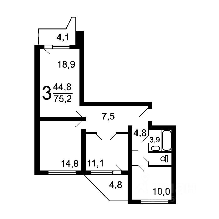Планировка этой квартиры по данным Циан