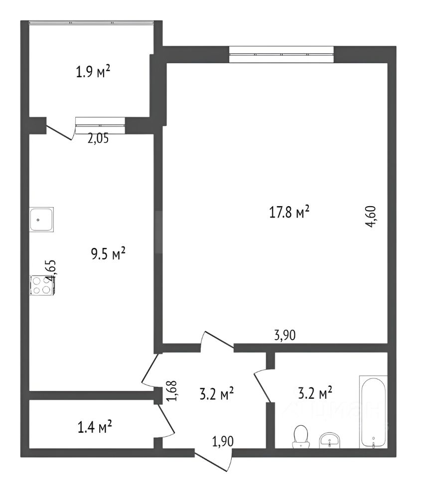 Планировка этой квартиры по данным Циан