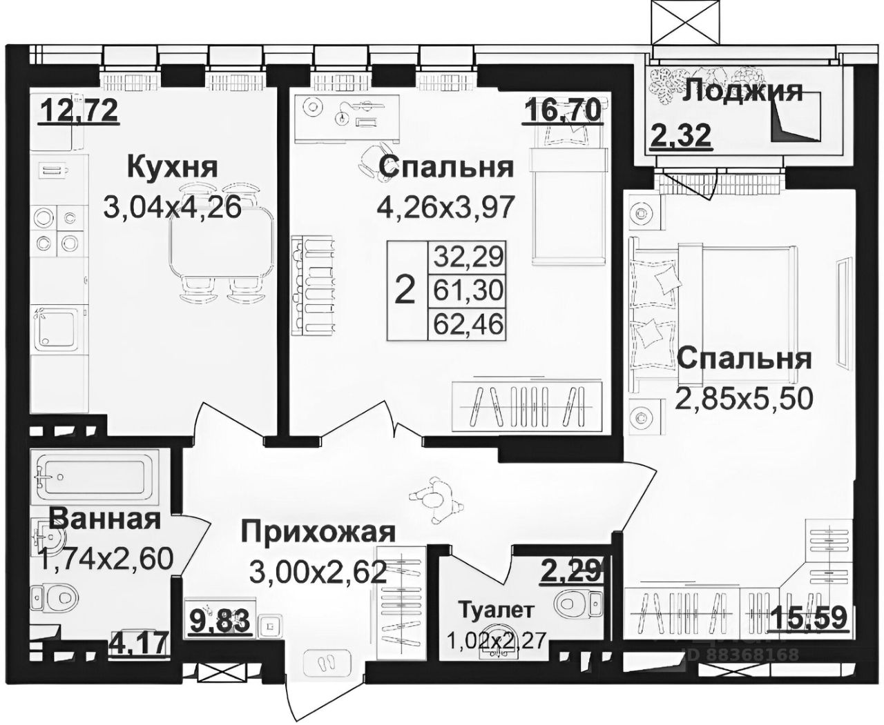Планировка этой квартиры по данным Циан