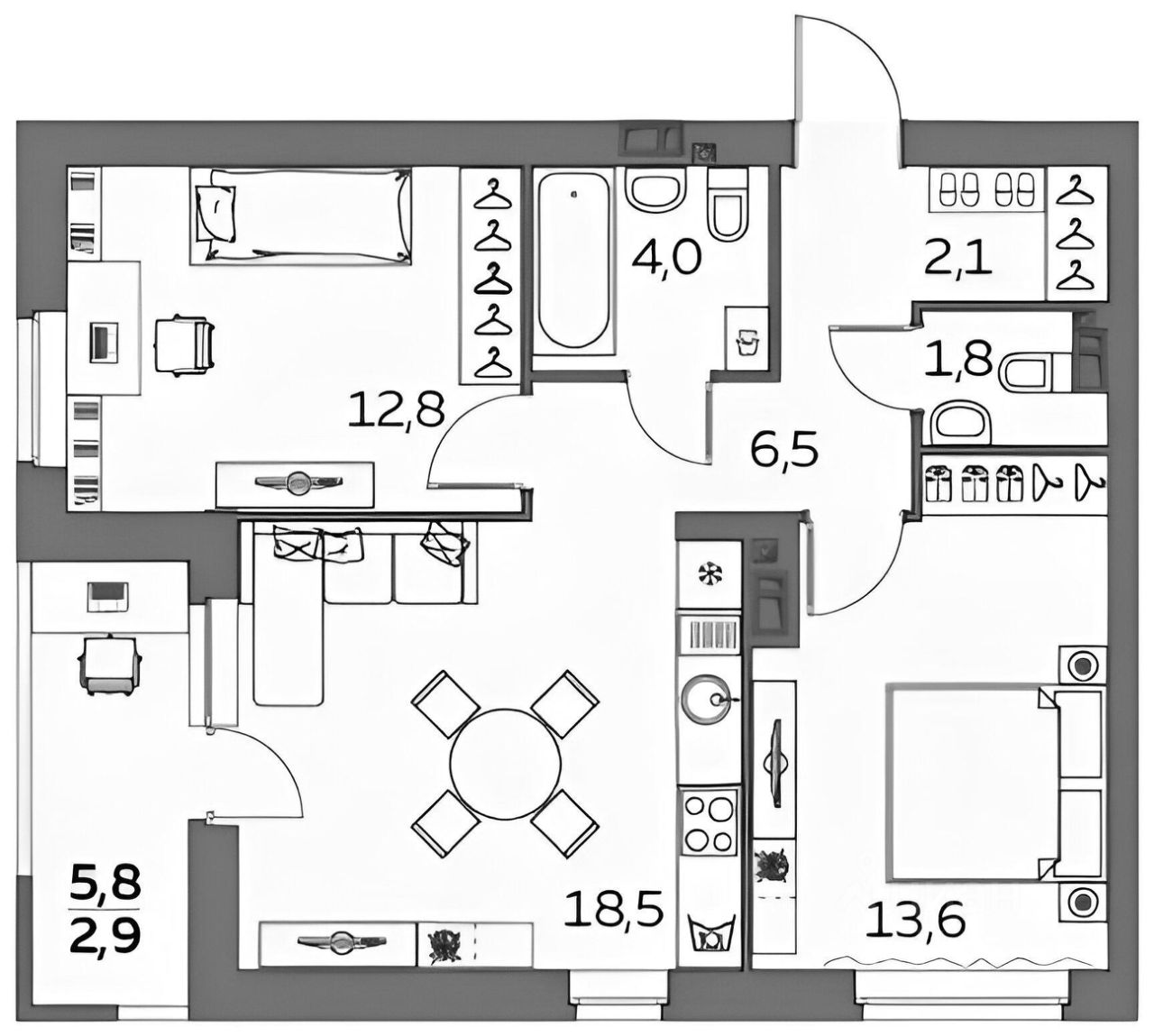 Планировка этой квартиры по данным Циан