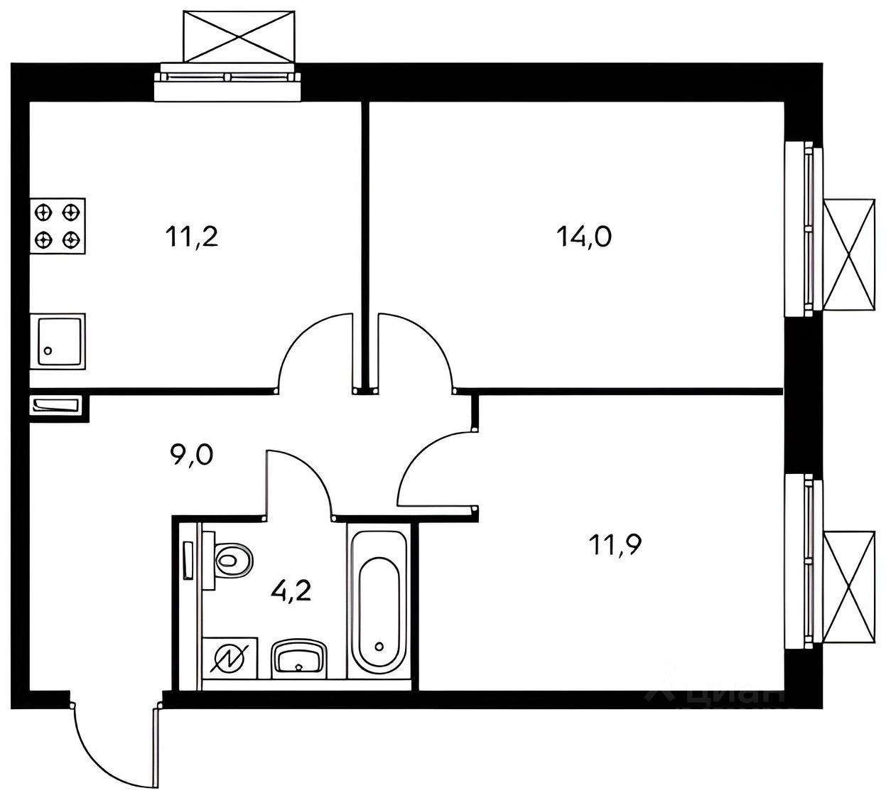 Планировка этой квартиры по данным Циан