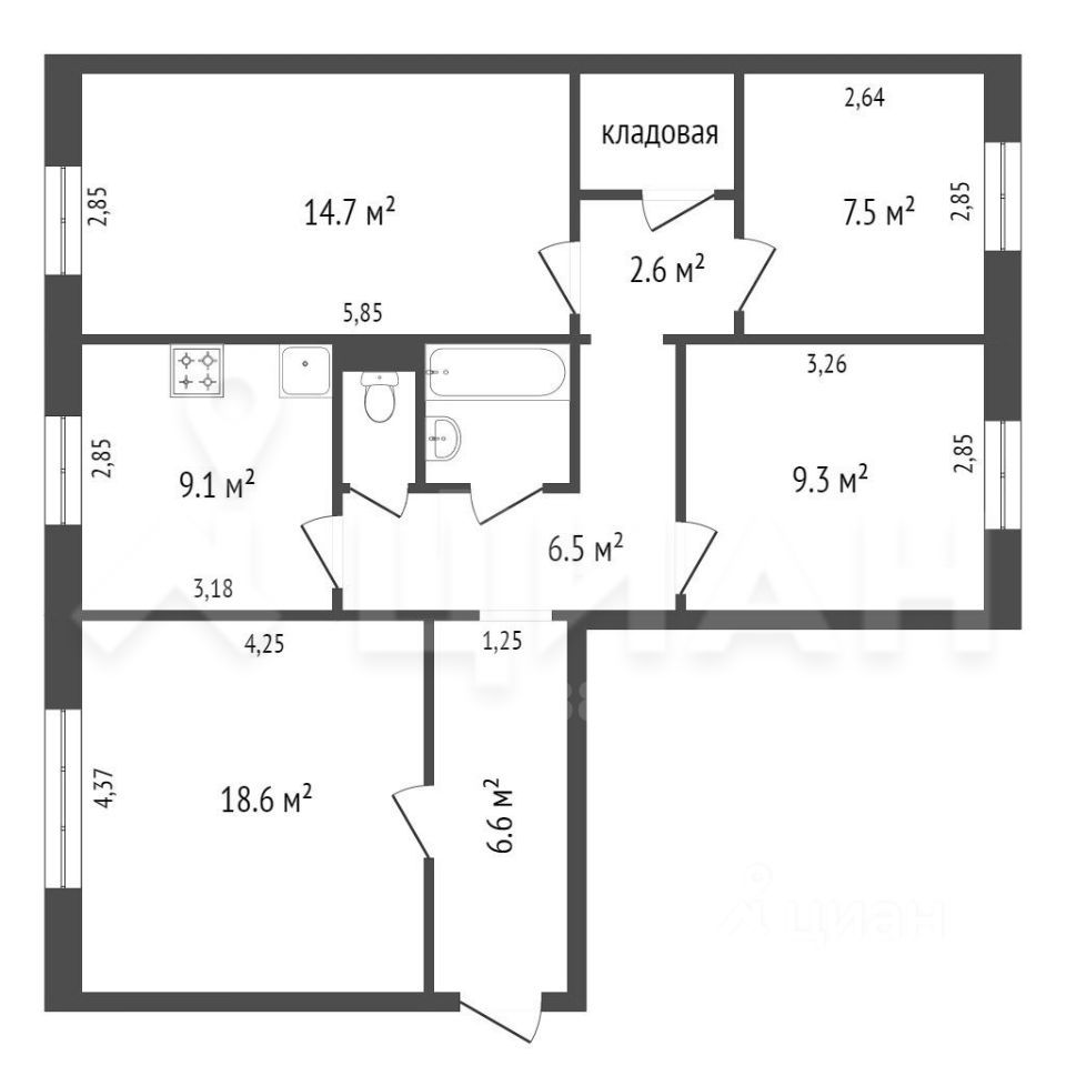Планировка этой квартиры по данным Циан