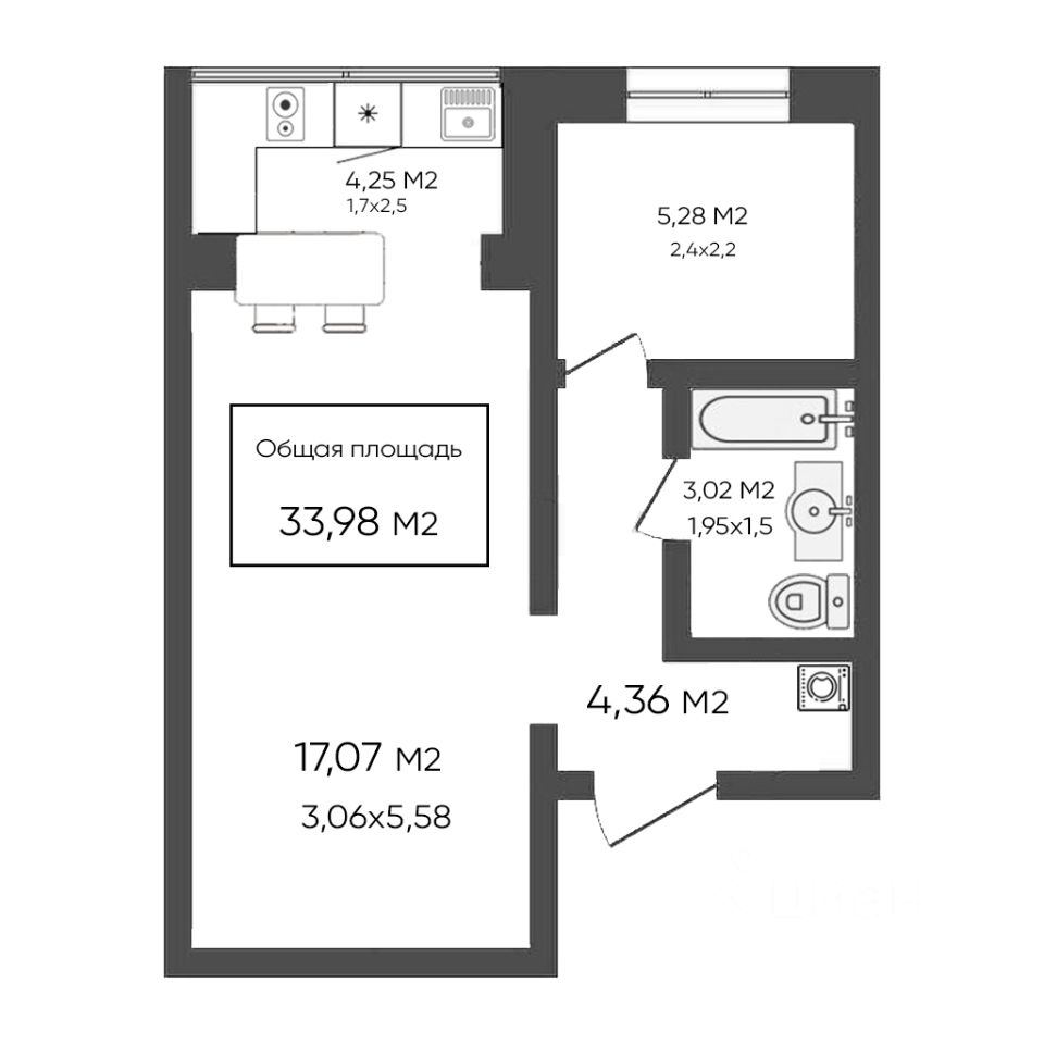 Планировка этой квартиры по данным Циан