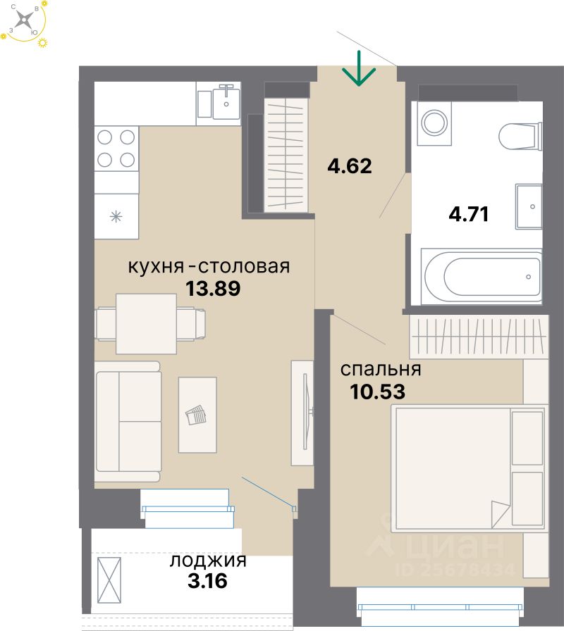 1-комн.кв., 36,9 м², 8/8 этаж