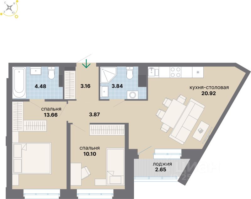 2-комн.кв., 62,7 м², 4/8 этаж