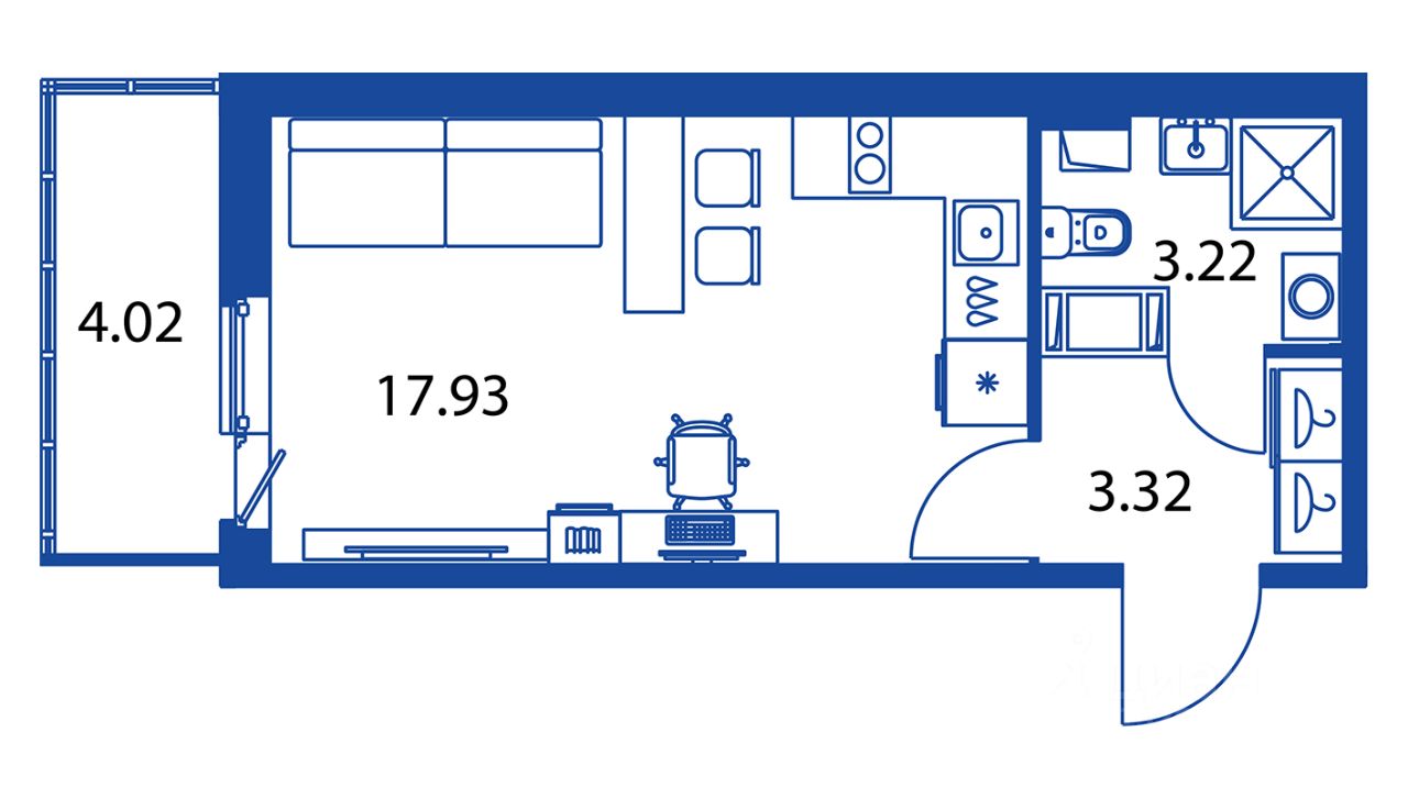 Студия, 23,9 м², 3/12 этаж