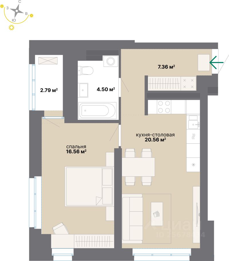 1-комн.кв., 51,8 м², 14/24 этаж