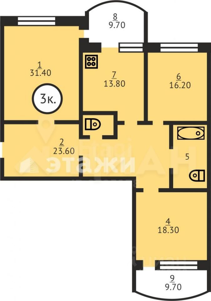 Планировка этой квартиры по данным Циан