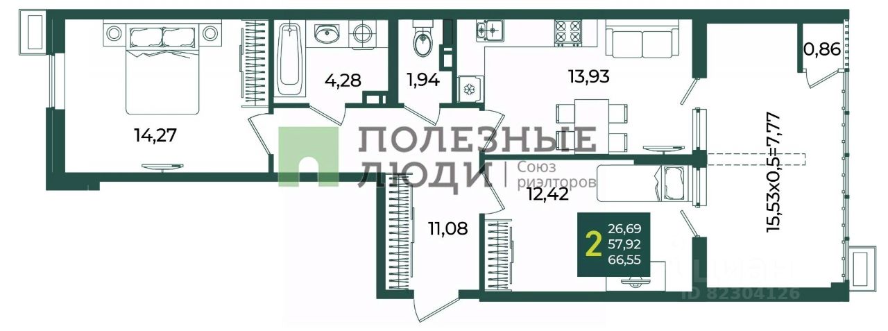 2-комн. кв., Прикубанский, Краснодар