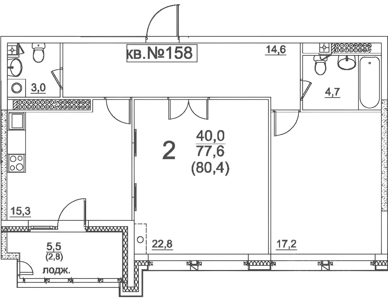 Планировка этой квартиры по данным Циан