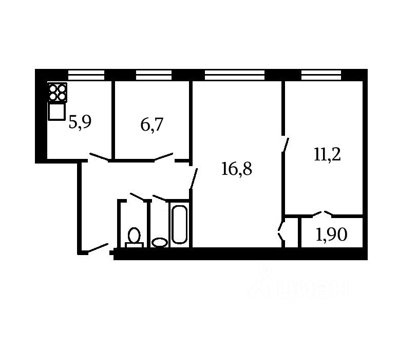 Планировка этой квартиры по данным Циан