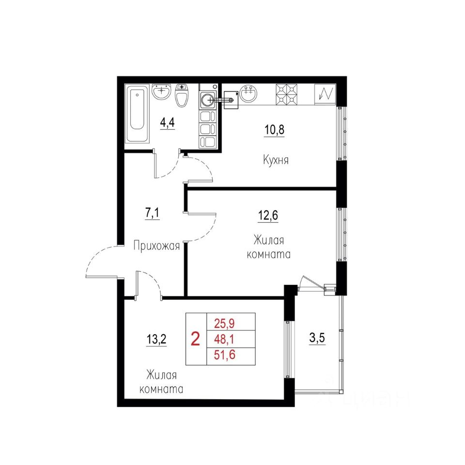 Планировка этой квартиры по данным Циан