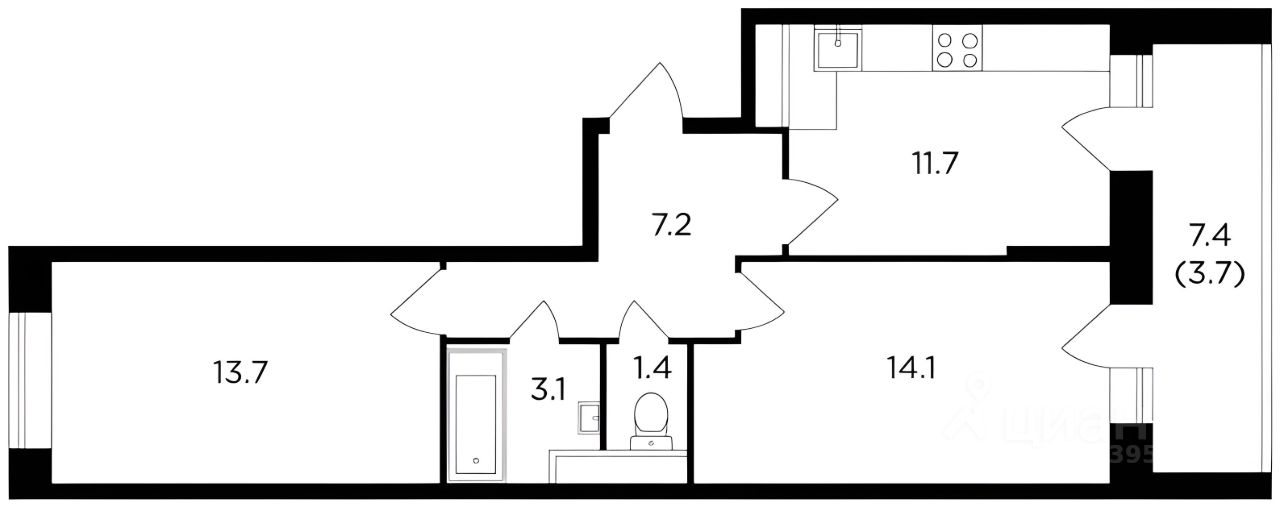 Планировка этой квартиры по данным Циан