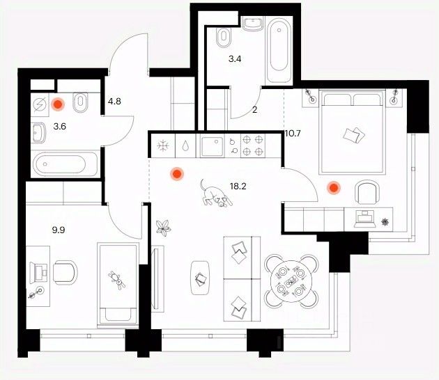 2-комн.кв., 52,6 м², 15/30 этаж