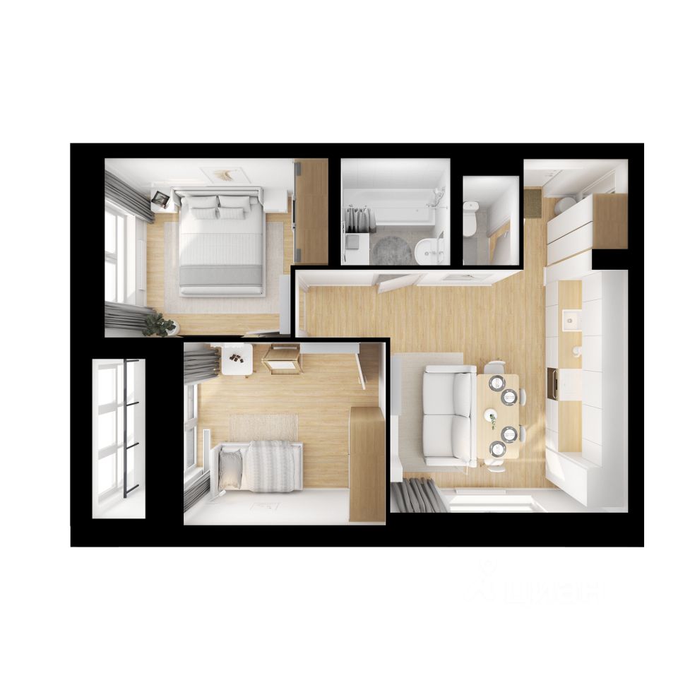 2-комн.кв., 45,8 м², 13/17 этаж