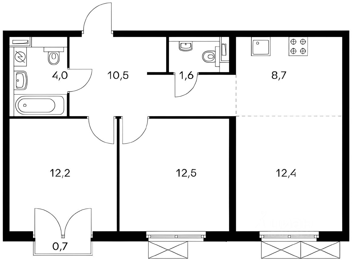 Планировка этой квартиры по данным Циан
