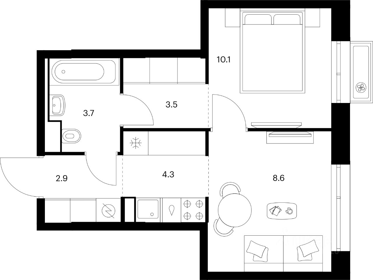 1-комн.кв., 33,1 м², 9/25 этаж