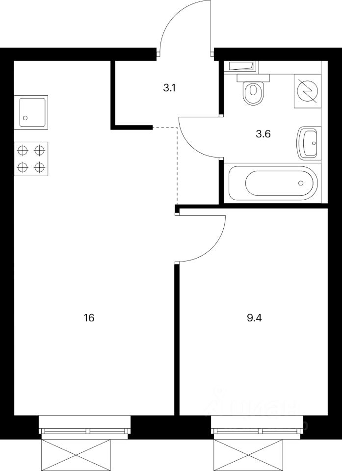 2-комн.кв., 49,5 м², 15/25 этаж