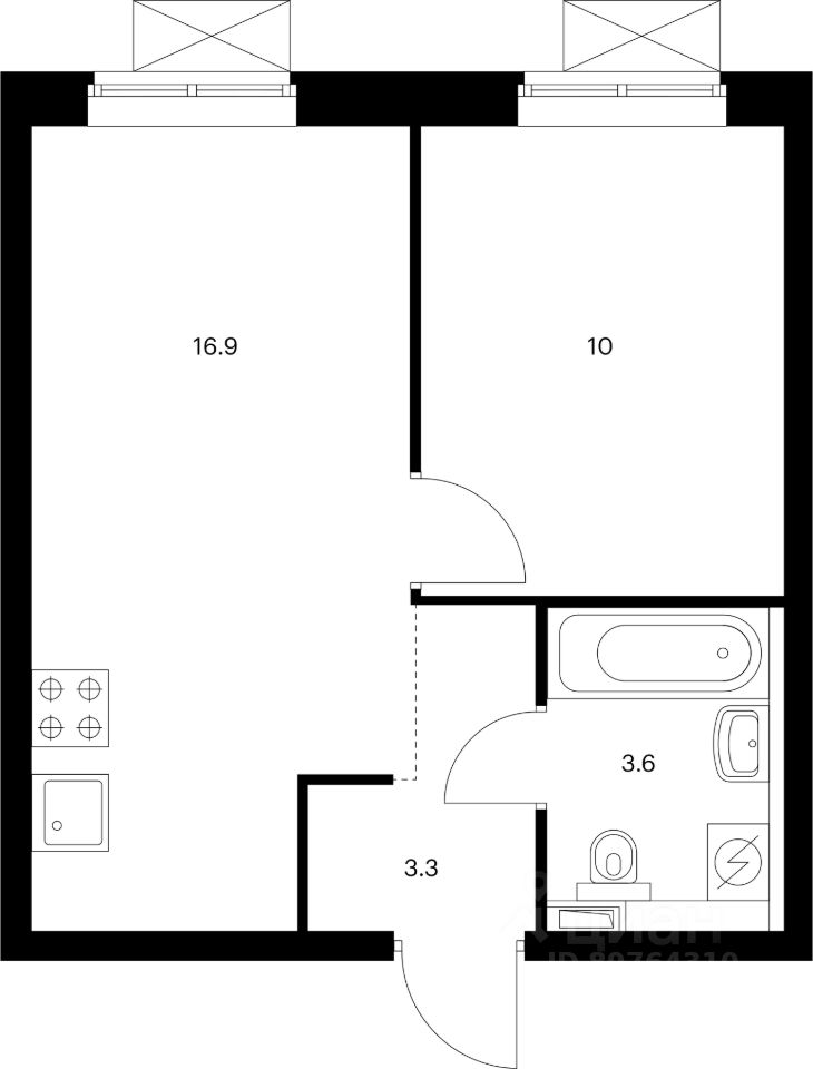 Студия, 23,5 м², 22/25 этаж