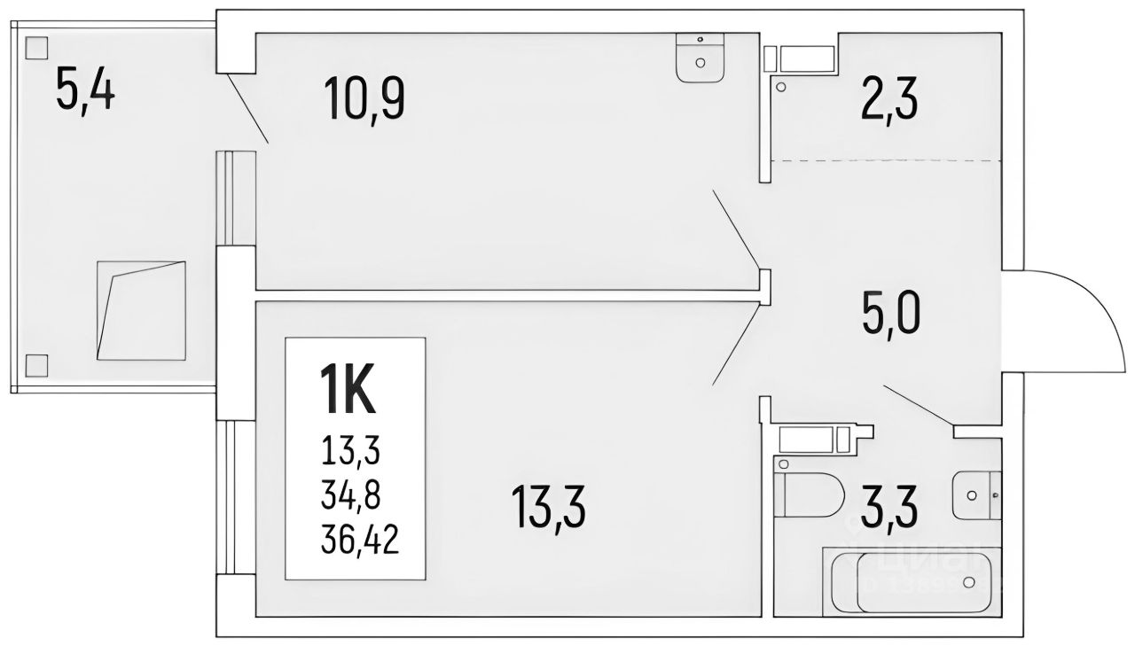 Планировка этой квартиры по данным Циан
