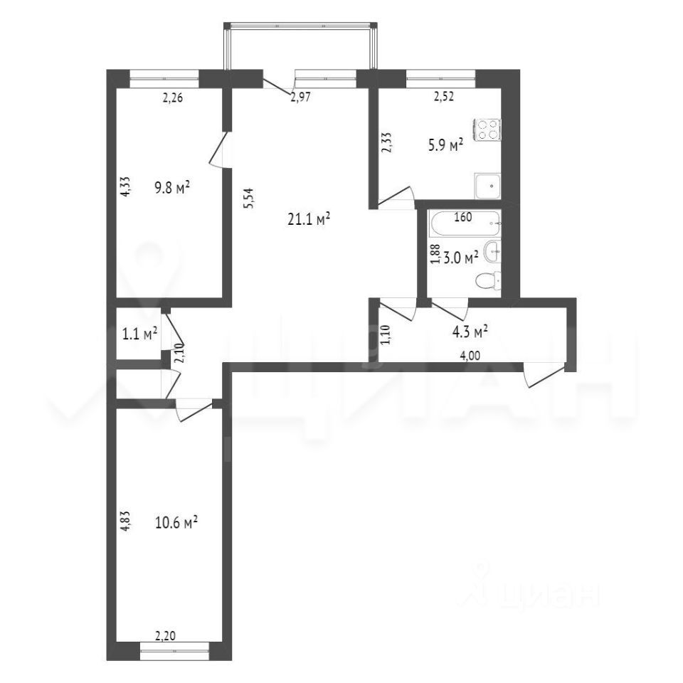 Планировка этой квартиры по данным Циан