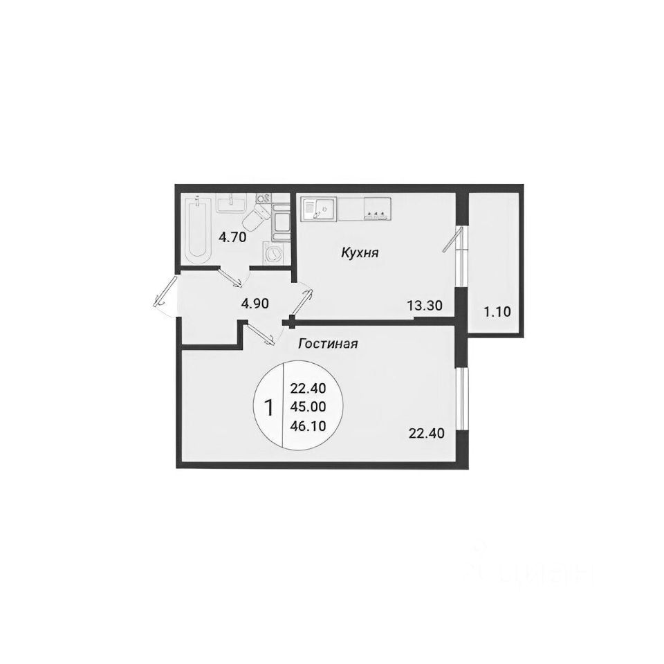 Планировка этой квартиры по данным Циан