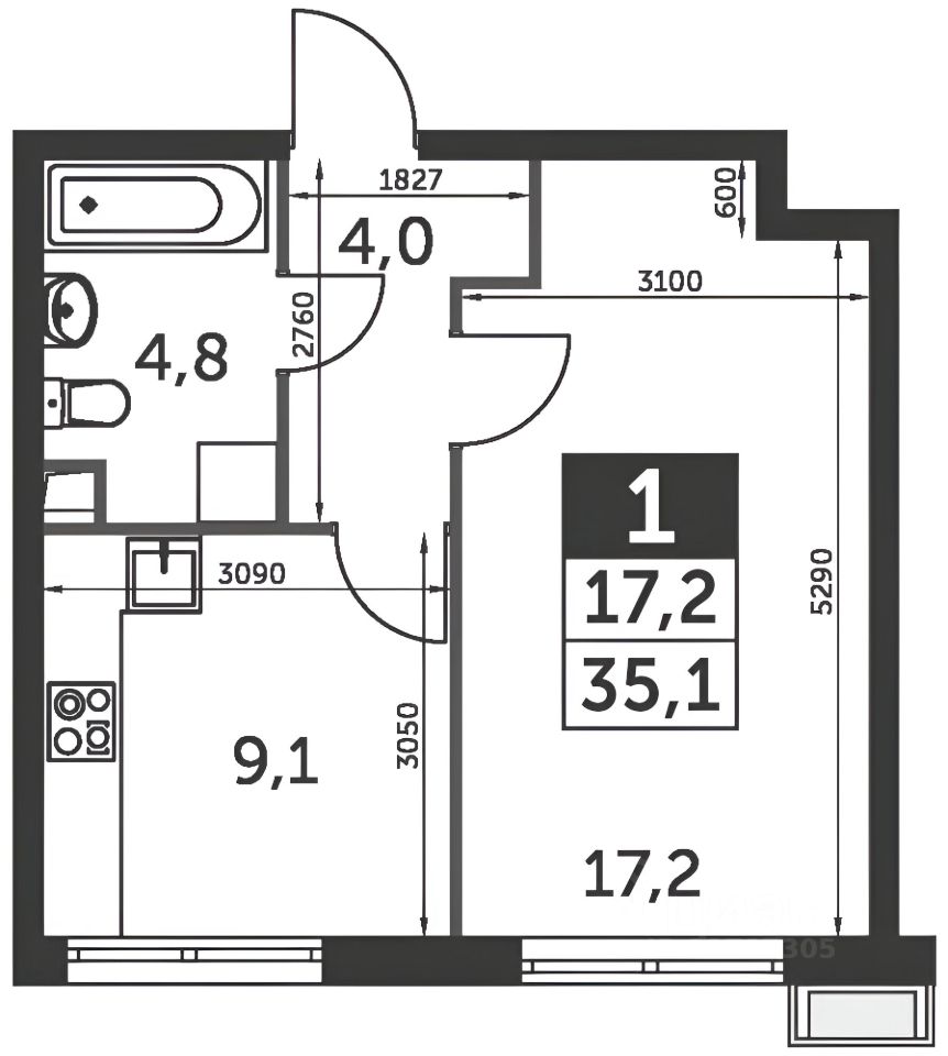 Планировка этой квартиры по данным Циан