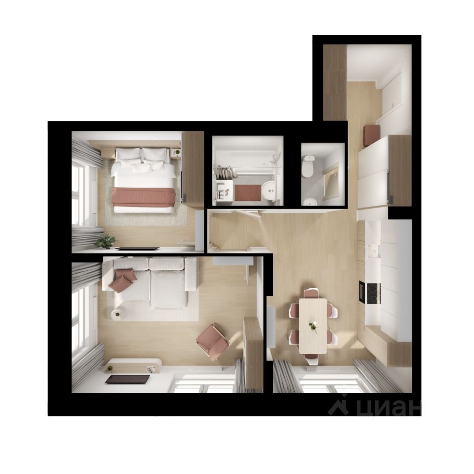 2-комн.кв., 56,6 м², 8/17 этаж