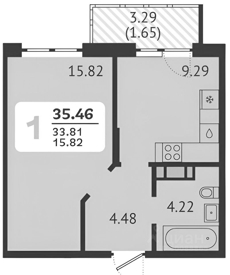 Планировка этой квартиры по данным Циан