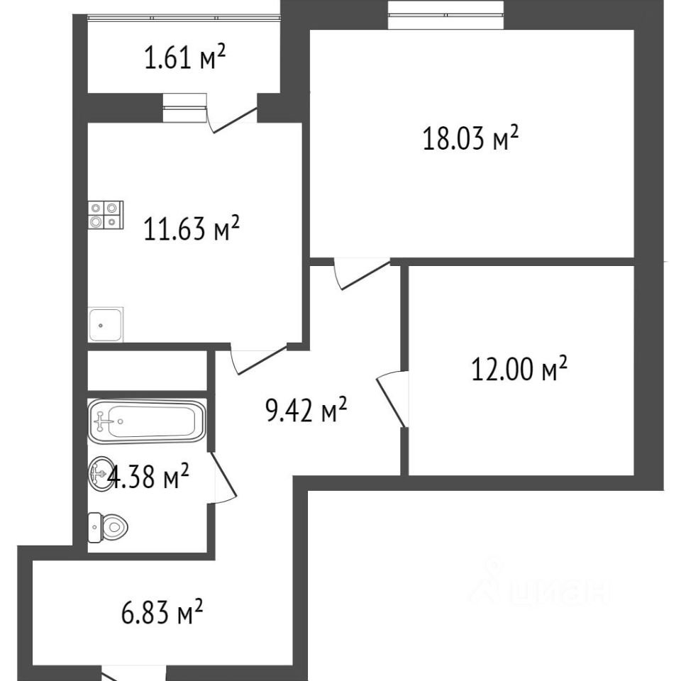 Планировка этой квартиры по данным Циан