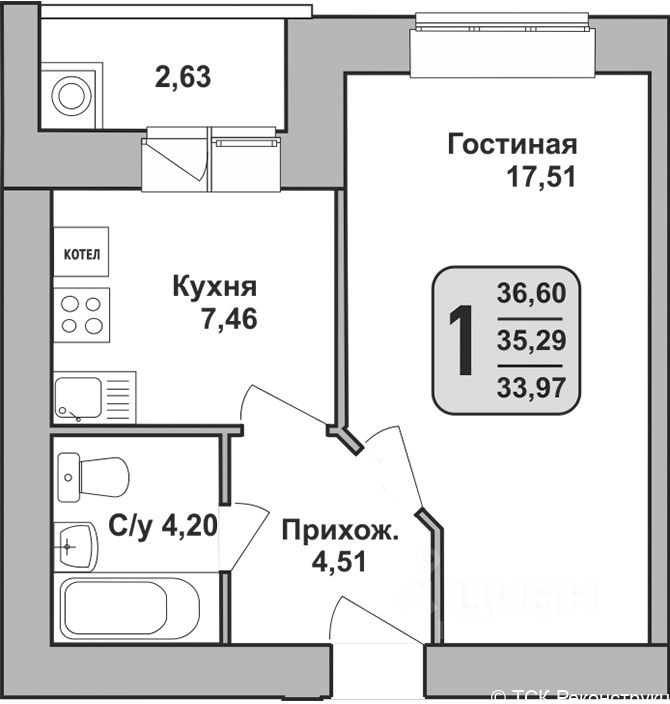 Планировка этой квартиры по данным Циан