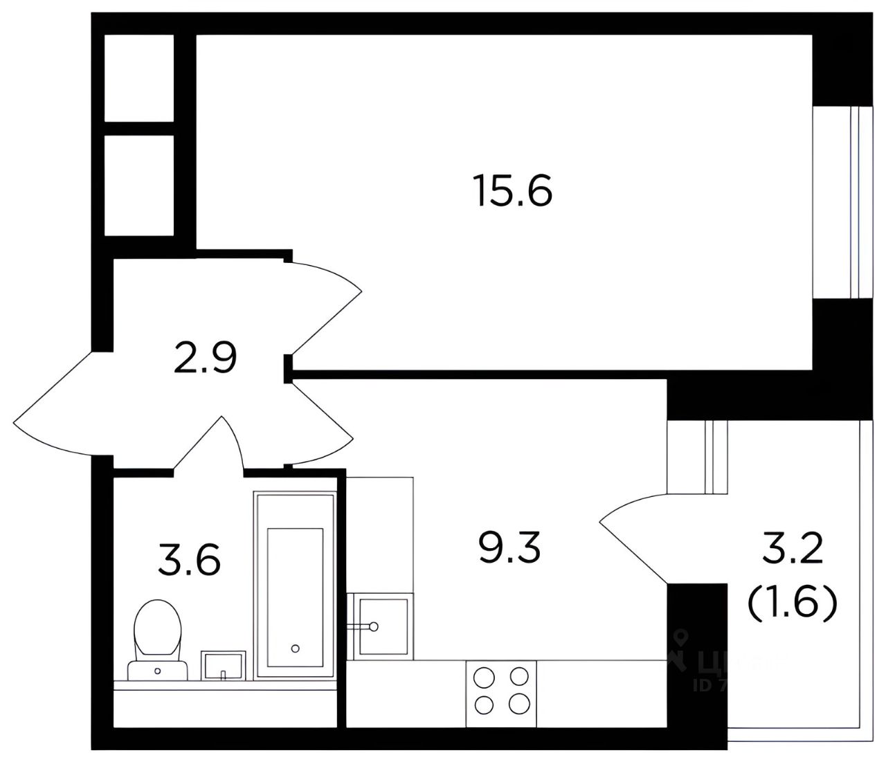 Планировка этой квартиры по данным Циан