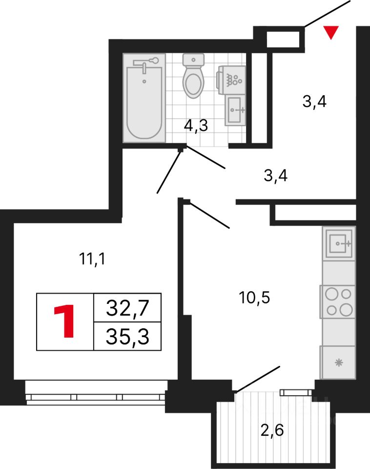 1-комн.кв., 35,3 м², 18/29 этаж