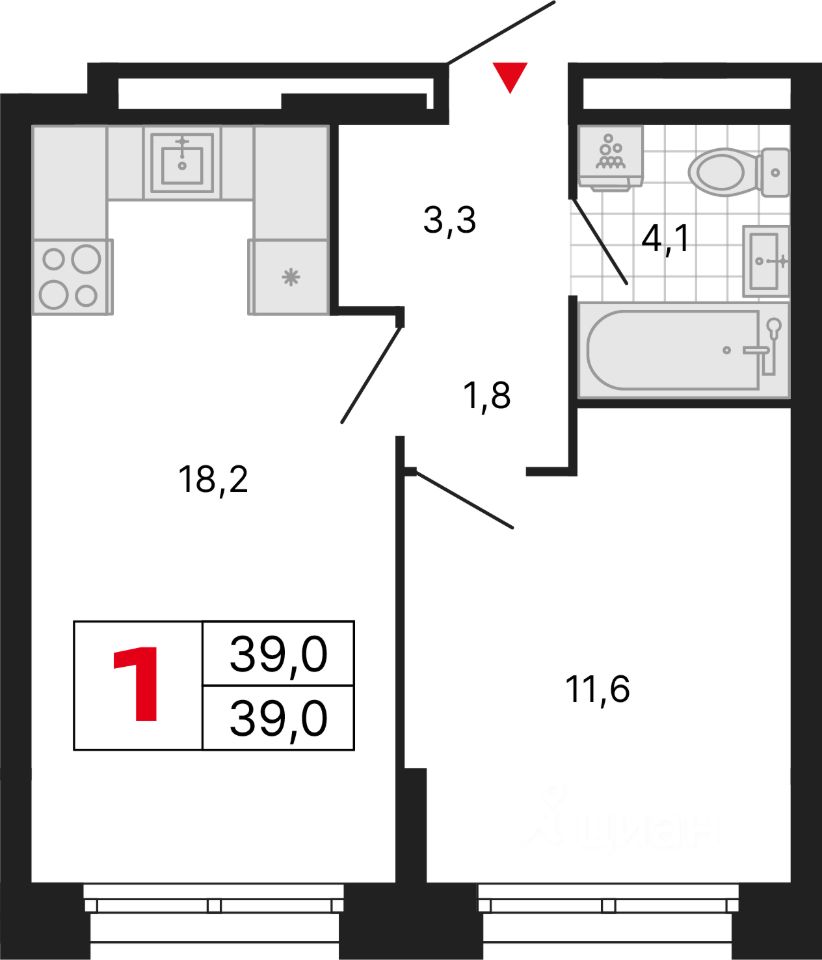 1-комн.кв., 39 м², 13/29 этаж