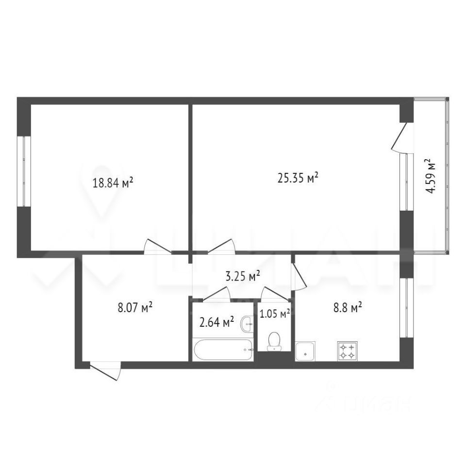 Планировка этой квартиры по данным Циан