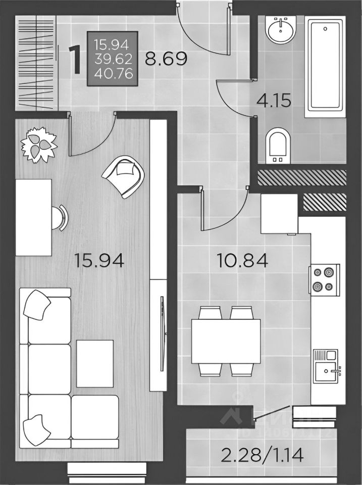 Планировка этой квартиры по данным Циан