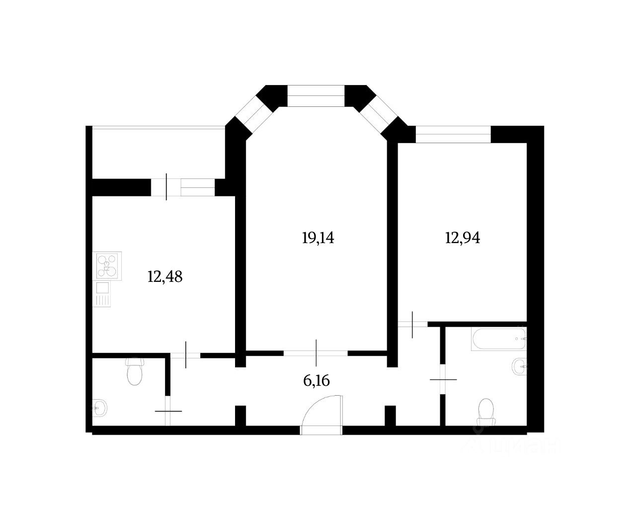 Планировка этой квартиры по данным Циан