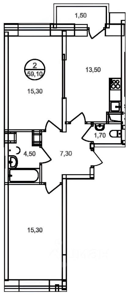 Планировка этой квартиры по данным Циан