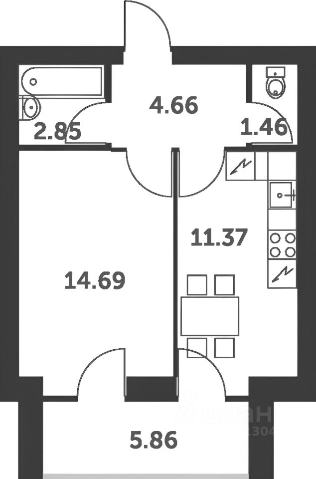 Планировка этой квартиры по данным Циан